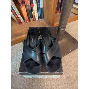 Donald J Pliner Womens Size 7.5 Black Napa Jaya Crossover Slip On Slides Sandals